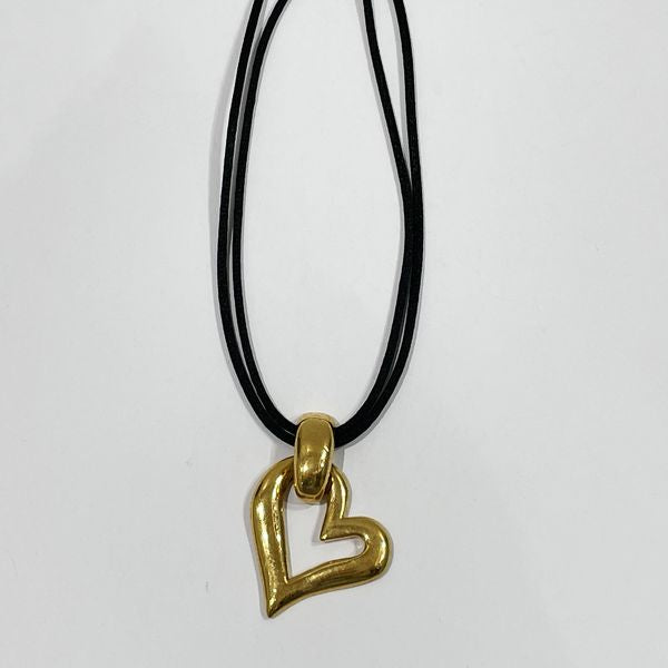 YVES SAINT LAURENT Heart cord string double strand vintage necklace GP ladies [Used B] 20231024