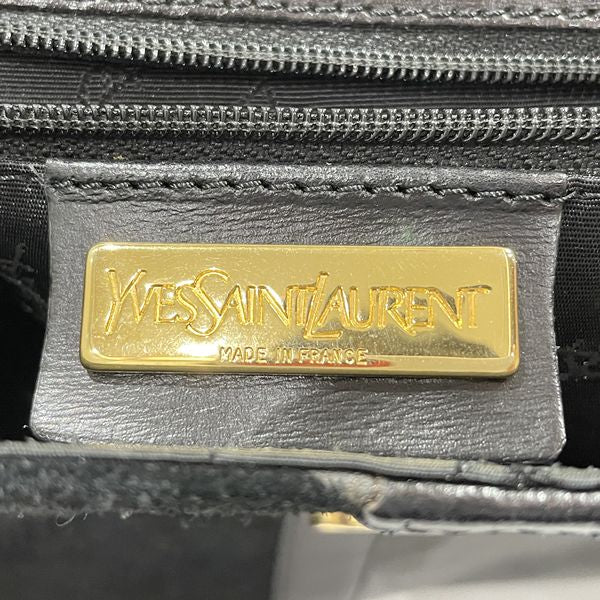 YVES SAINT LAURENT(イヴ・サンローラン) ロゴ プレート コンビ 台形型 斜め掛け ヴィンテージ ショルダーバッグ スウェード/レザー レディース【中古B】20231027