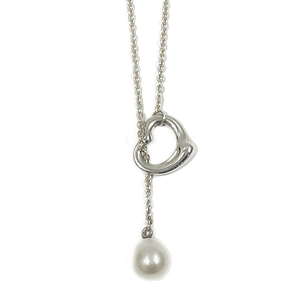 TIFFANY&amp;Co. Open Heart Pearl Lariat Necklace Silver 925 Women's [Used AB] 20231024