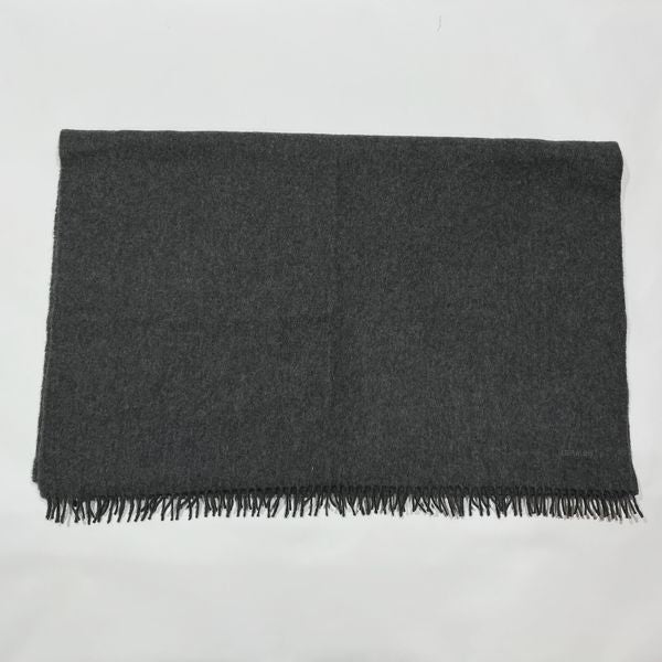 HERMES Logo Embroidery Fringe Large Scarf Cashmere/Wool Women's [Used B] 20231026