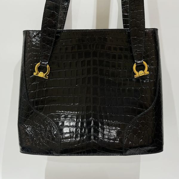 Salvatore Ferragamo Gancini Embossed Square Shoulder Bag Leather Women's [Used AB] 20231026