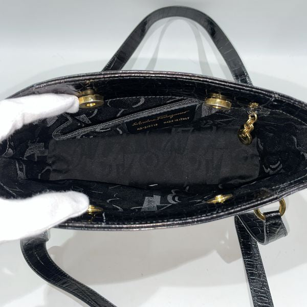 Salvatore Ferragamo Gancini Embossed Square Shoulder Bag Leather Women's [Used AB] 20231026