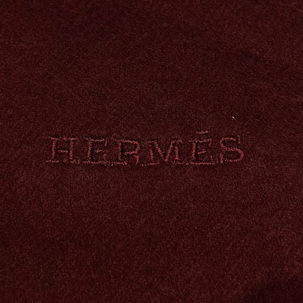 HERMES Logo Embroidery Fringe Scarf Cashmere Women's [Used B] 20231026