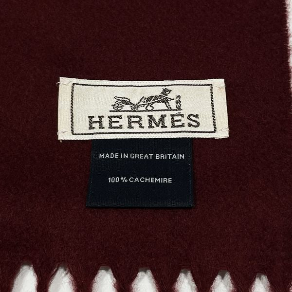 HERMES Logo Embroidery Fringe Scarf Cashmere Women's [Used B] 20231026