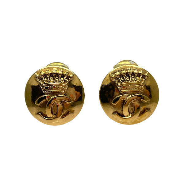 CHANEL Coco Mark Crown Round 96A Vintage Earrings Women's [Used B] 20231031