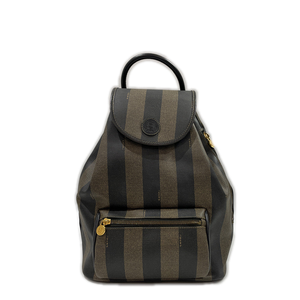 FENDI FF Logo Pecan Drawstring Vintage Backpack/Daypack PVC/Leather Women's [Used B] 20231027
