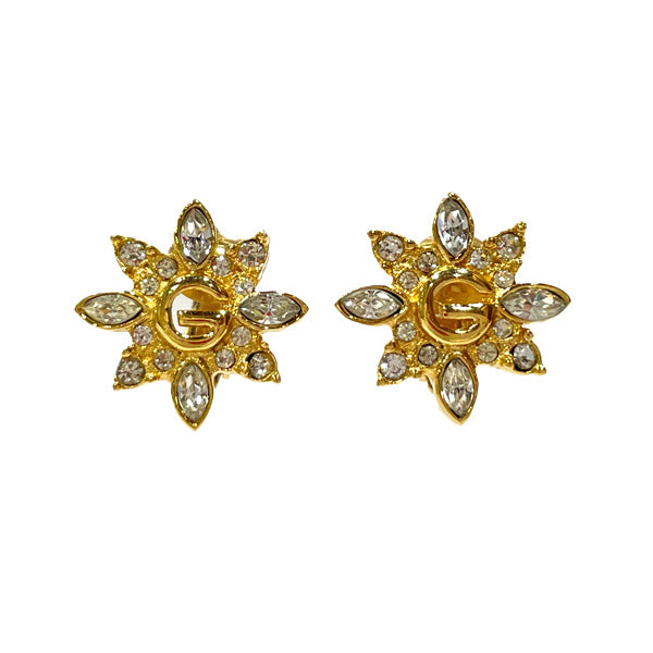 GIVENCHY G Logo Mini Flower Motif Vintage Earrings GP/Rhinestone Women's [Used B] 20231028