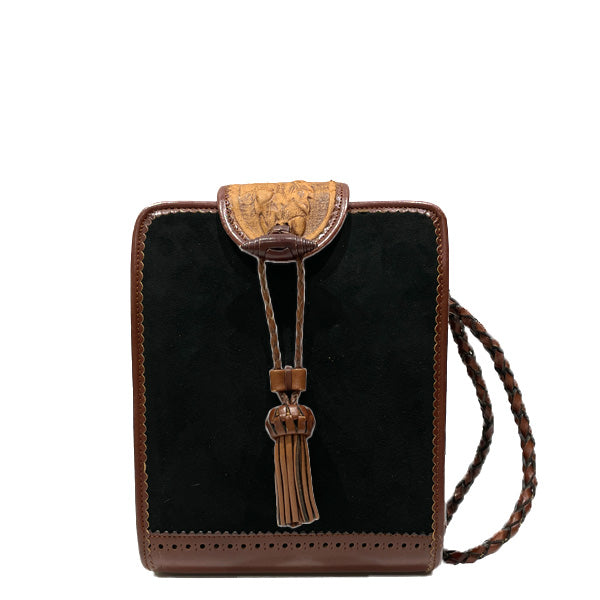 LOEWE Fringe Tassel Punching Braided String Crossbody Vintage Shoulder Bag Suede/Leather Women's [Used B] 20231102