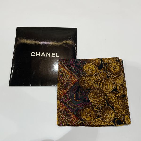 CHANEL Coco Mark Paisley Pattern Jewelry Motif Vintage Scarf Silk Women's [Used AB] 20231212