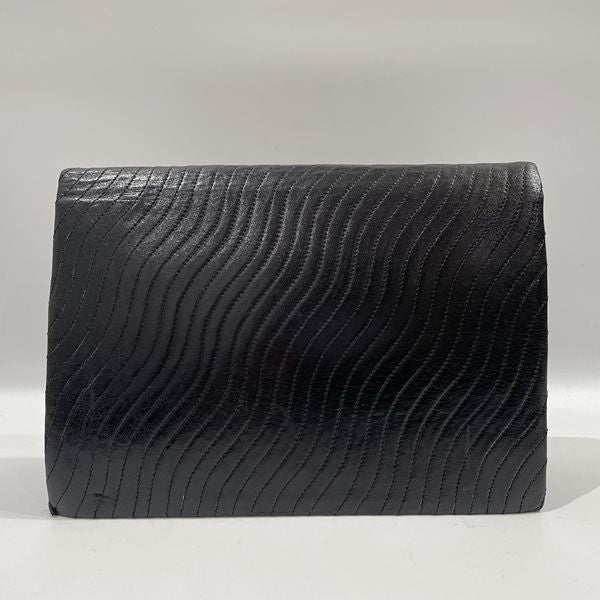 YVES SAINT LAURENT Square Wave Stitch Vintage Clutch Bag Leather Women's [Used B] 20231028