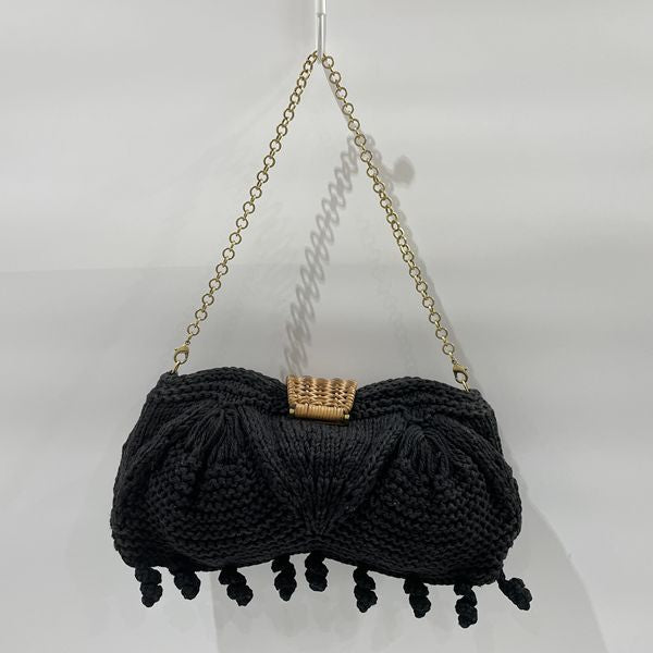 Salvatore Ferragamo Gancini Turnlock Low Gauge Chain Shoulder Bag Wool/Straw/Leather Women's [Used B] 20231028
