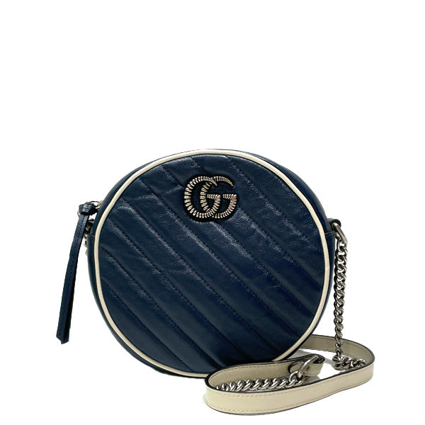 GUCCI GG Marmont Round Stripe Bicolor Chain Crossbody 550154 Shoulder Bag Leather Women's [Used AB] 20231105