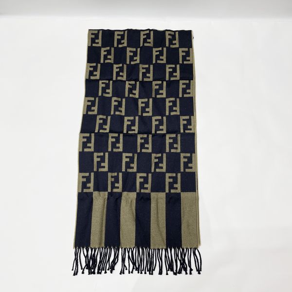 FENDI Muffler 100% Wool Zucca Pecan 170cm x 38cm Rare Color Shawl Stole Unisex [Used A]
