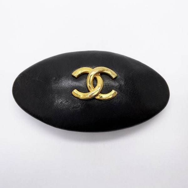 CHANEL Coco Mark Hair Clip Hair Accessory Vintage Barrette Leather/GP [Used B] 20231121