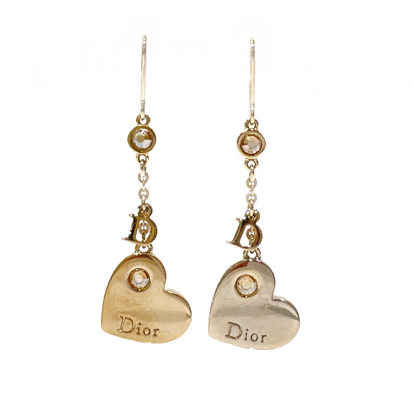 Christian Dior Logo Heart Colored Stone Hook Vintage Earrings GP Women's [Used B] 20231124