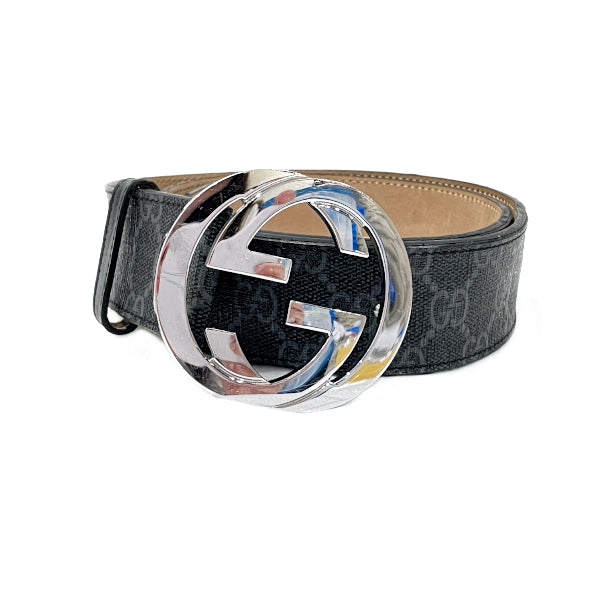 GUCCI Belt Length 80cm Interlocking Buckle GG Supreme Silver Black 411924 KGDHV 80・32 525040 [Used BC] 20231125