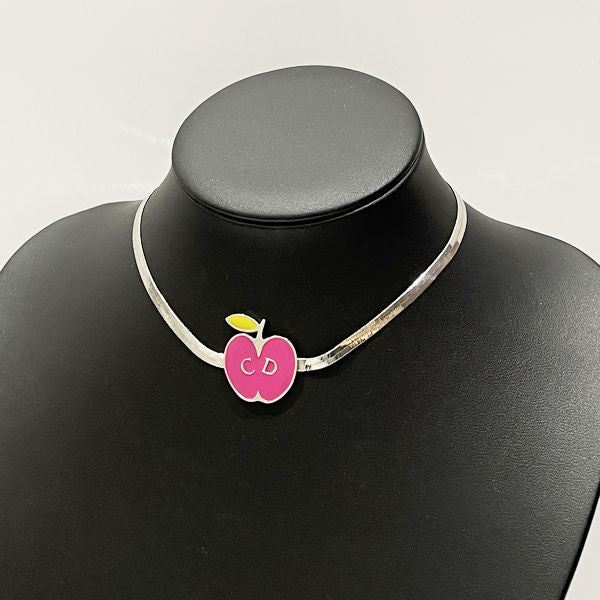 クリスチャン ディオール ロゴ チョーカー ネックレス りんご ピンク シルバー メタル 0157Christian Diorアクセサリー