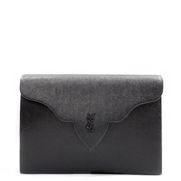 YVES SAINT LAURENT YSL Logo Square Old Vintage Clutch Bag Leather Women's [Used AB] 20231119