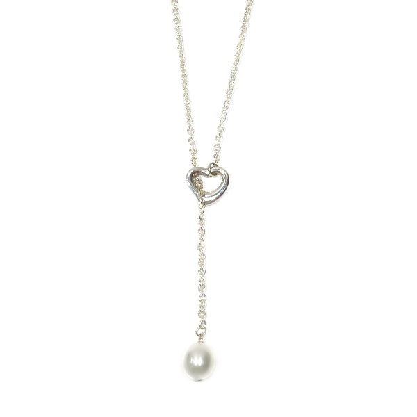 TIFFANY&amp;Co. Open Heart 1P Pearl Lariat Necklace Silver 925 Women's [Used AB]