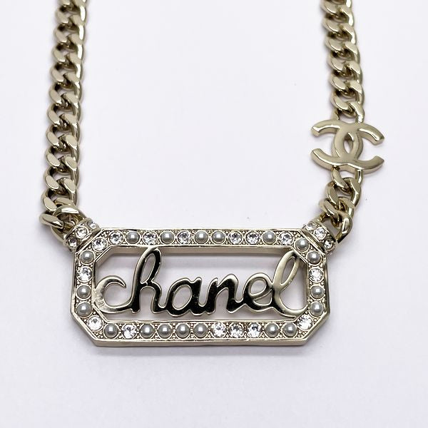 CHANEL Logo Here Mark Rhinestone Chain L23B Necklace GP/Fake Pearl Women's [Used A] 20231121