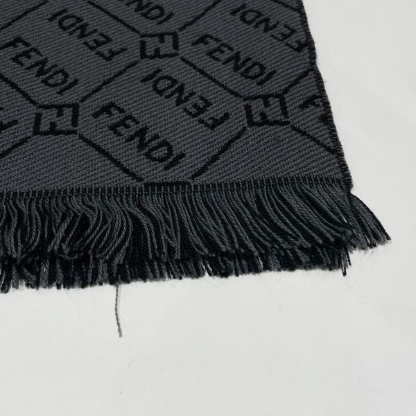 FENDI Muffler Wool Logo 165cm x 35cm Reversible Zucca FF Tag Shawl Stole Unisex [Used A]