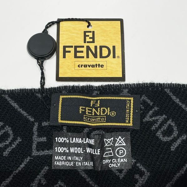 FENDI 围巾羊毛徽标 165 厘米 x 35 厘米双面 Zucca FF 标签披肩披肩男女通用 [二手 A]