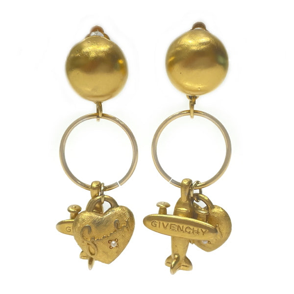 GIVENCHY [Rare] Round Swing Logo Heart Airplane Vintage Earrings GP [Used B] 20231208
