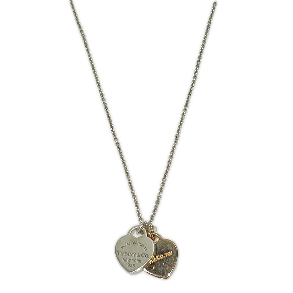 TIFFANY&amp;Co. Return Toe Tiffany Mini Double Heart Tag Necklace Silver 925/K18 Pink Gold Women's [Used B] 20231226