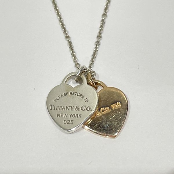 TIFFANY&amp;Co. Return Toe Tiffany Mini Double Heart Tag Necklace Silver 925/K18 Pink Gold Women's [Used B] 20231226