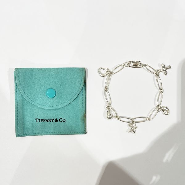 中古AB/使用感小】TIFFANY&Co. ティファニー エルサペレッティ アイコン 5チャーム オープンハート ティアドロップ シリウススター  ビーン バード シルバー925 レディース ブレスレット20443718