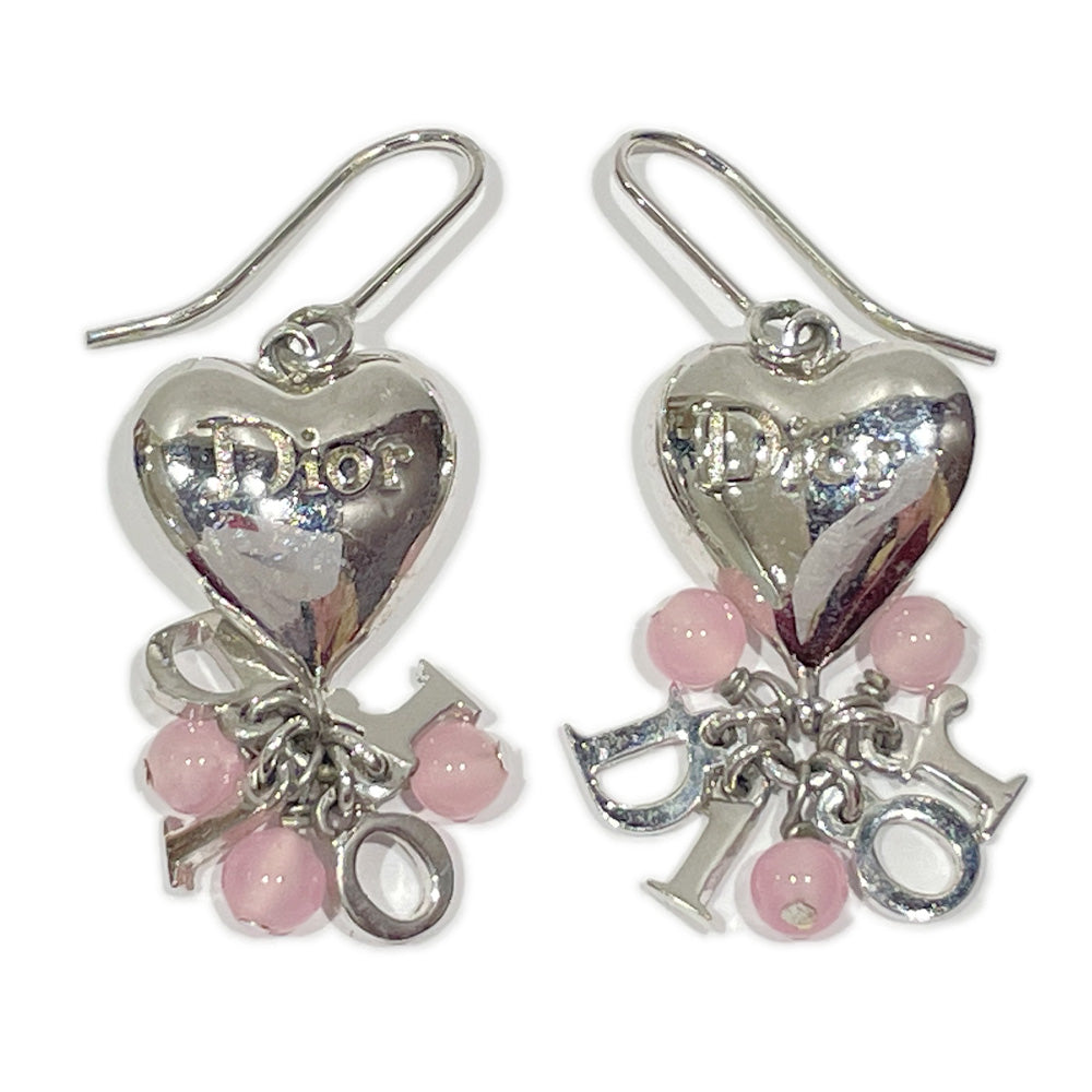 Christian Dior Logo Heart Colored Stone Hook Vintage Earrings Metal Women's [Used AB] 20231217