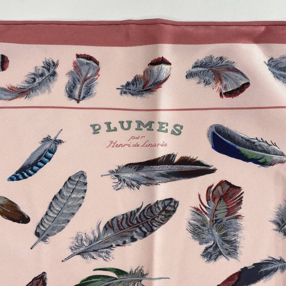 HERMES Scarf Pointe Triangle PLUMES par Henride Linares Feather Silk Unisex [Used AB]