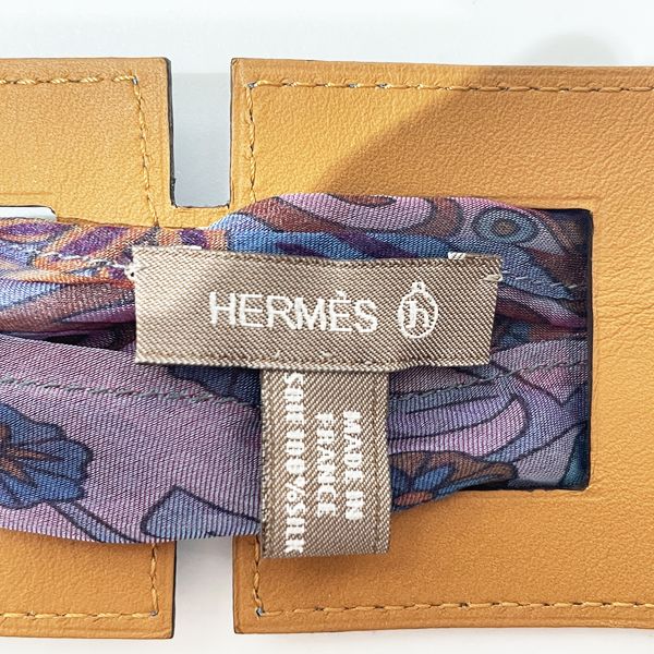 HERMES Bracelet Petit Ash Crocodile Muslin Silk Scarf Lavender Leather Bangle / [Used A] 20231217