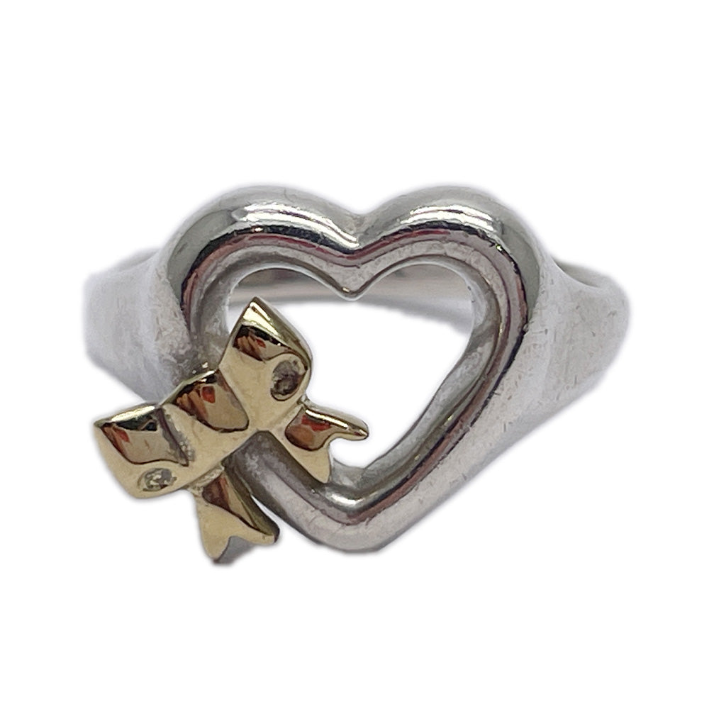 TIFFANY&amp;Co. Heart Ribbon No. 11 Ring Silver 925/K18 Yellow Gold Women's [Used B] 20231226