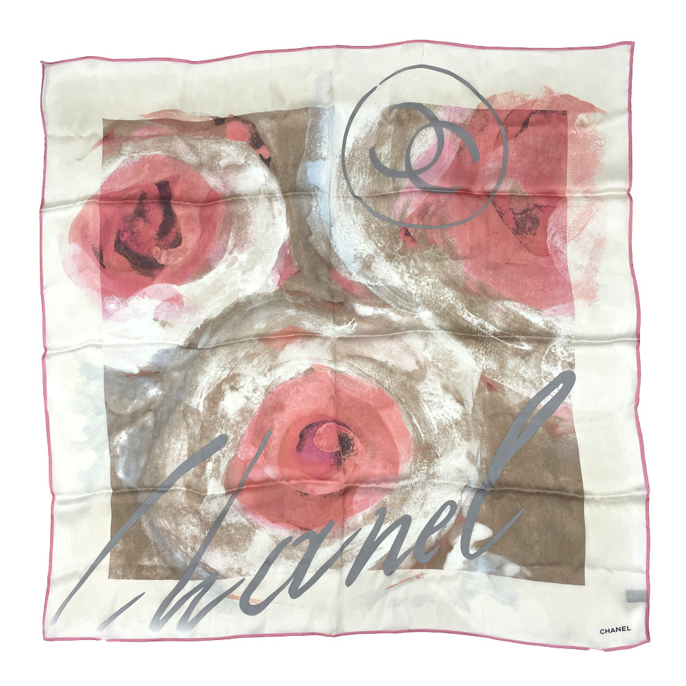 CHANEL Scarf 90×88 Camellia Coco Mark Logo 09A Transparent Scarf Silk Women's [Used A] 20240210