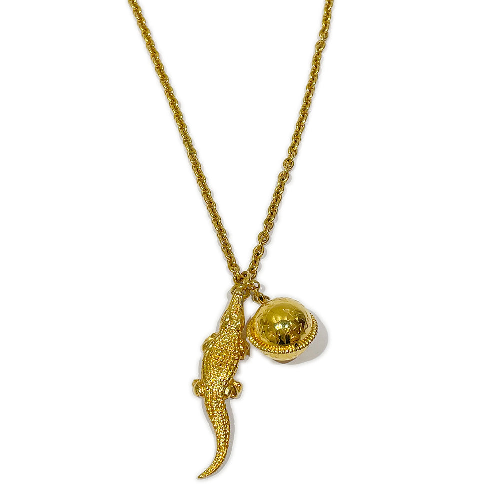 CELINE Crocodile Motif Star Ball Long Vintage Necklace GP Women's [Used AB] 20231226
