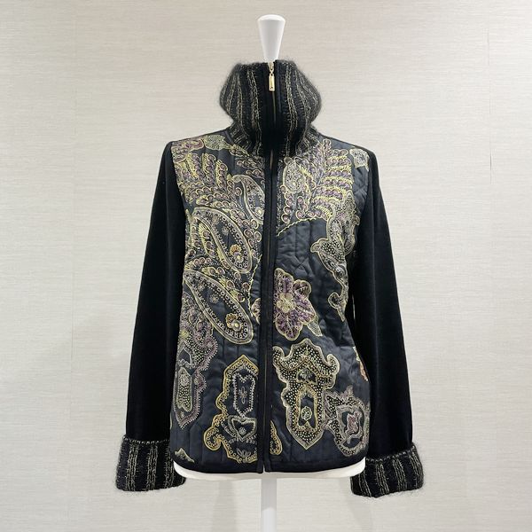 LEONARD Cardigan Size LL Knit Quilted Floral Pattern Paisley Light Outerwear Silk/Wool/Nylon Others [Used AB]