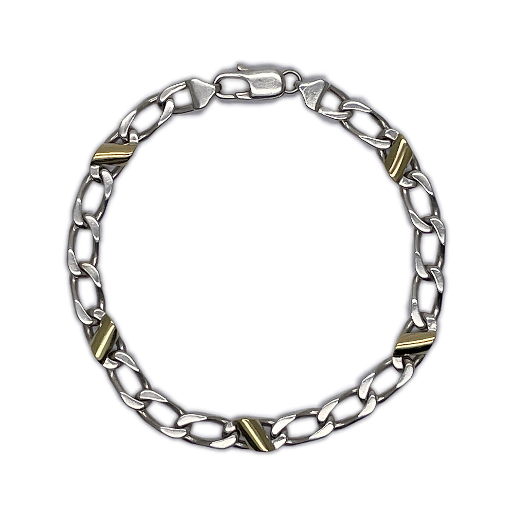 TIFFANY&amp;Co. Figaro Chain Link Vintage Bracelet Silver 925/K18 Yellow Gold Men's [Used B] 20240107
