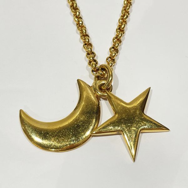 CELINE Circle Logo Moon Star Chain Vintage Necklace GP Women's [Used B] 20240116