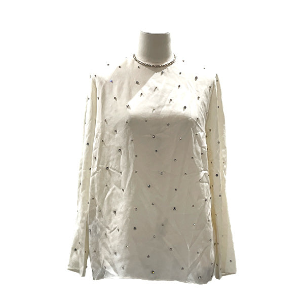 MIUMIU Size 38 Bijou Off-White Blouse Silk/Glass/Metal Women's [Used B] 20240205