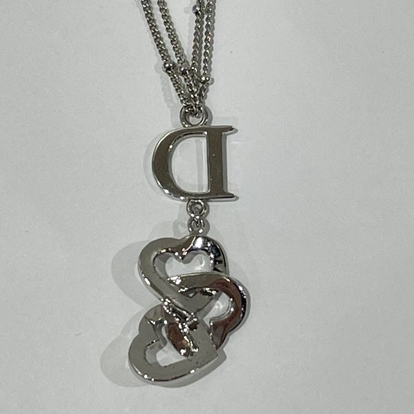Christian Dior D Logo Heart 2 Row Vintage Necklace Metal/Rhinestone Women's [Used A] 20240116