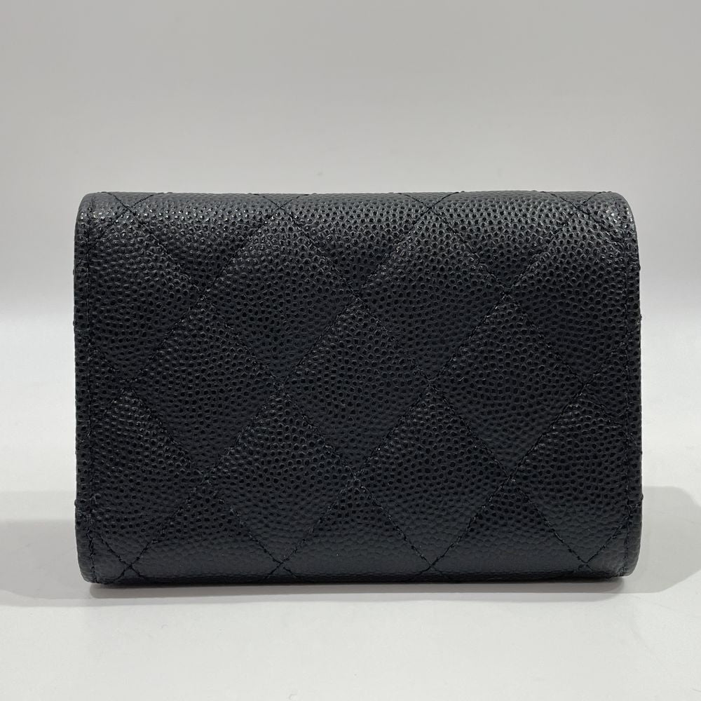 CHANEL Classic Small Flap Matelasse Coco Mark W Hook Mini Compact Trifold Wallet Caviar Skin Women's [Used A] 20240105