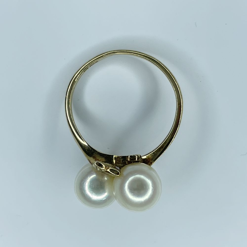 MIKIMOTO 2P Pearl Approx. 3.5mm Size 9.5 Ring K14 Yellow Gold Women's [Used B] 20240216