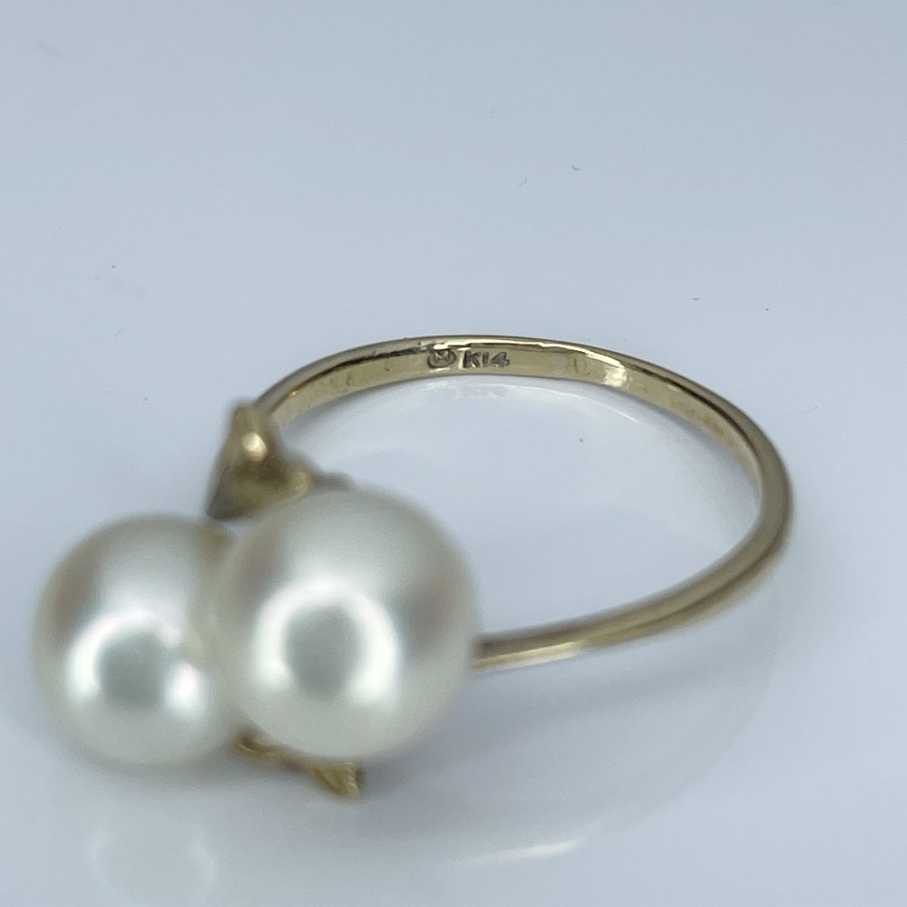 MIKIMOTO 2P Pearl Approx. 3.5mm Size 9.5 Ring K14 Yellow Gold Women's [Used B] 20240216