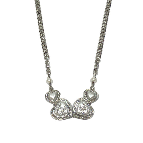 CHANEL Coco Mark Heart Fake Pearl B23B Necklace Metal/Rhinestone Women's [Used A] 20240119