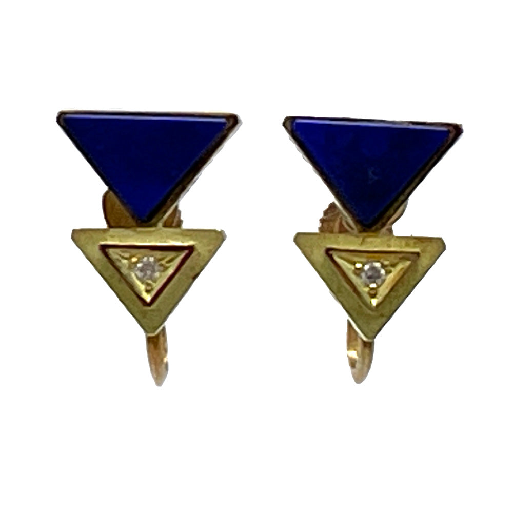 AHKAH Triangle Colored Stone D0.01ct Earrings K18 Yellow Gold Women's [Used B] 20240310