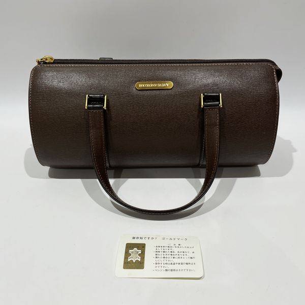 BURBERRY Logo Plate Internal Check Cylindrical Vintage Handbag Leather Women's [Used AB] 20240121