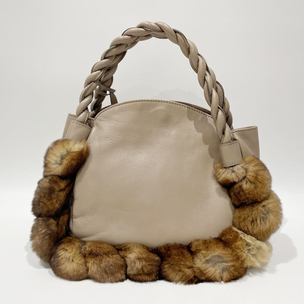 Salvatore Ferragamo Gancini Real Fur Twist Handle BW-21 B372 Handbag Leather Women's [Used B] 20240128