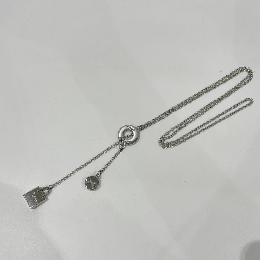 Christian Dior Logo Lariat Long Ribbon Bag Motif Necklace Metal Women's [Used B] 20240301