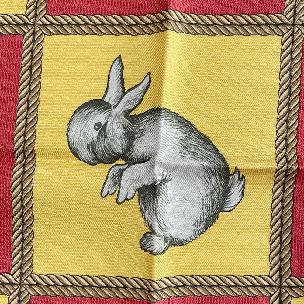 HERMES Petit Carre 42cm square silk rabbit duck trompe l'oeil illusion silk scarf unisex [Used AB] 20240128
